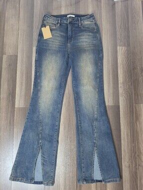 NWT Machine High Rise Front Seam Split Hem Flare Jeans Boho Streetwear Y2k. 9